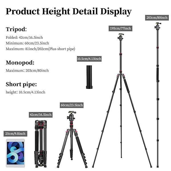 Victiv Tripod for Camera, Victiv 81 inch Professional Camera Tripod Monopod, Tall DSLR Tripod Heavy Duty, Aluminium Compact Travel Tripod with Phone Mount, Compatible with Canon Nikon Sony - View 4 of 11