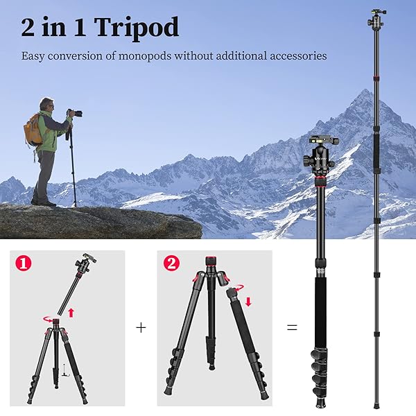 Victiv Tripod for Camera, Victiv 81 inch Professional Camera Tripod Monopod, Tall DSLR Tripod Heavy Duty, Aluminium Compact Travel Tripod with Phone Mount, Compatible with Canon Nikon Sony - View 8 of 11