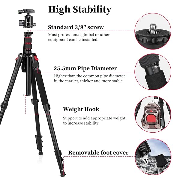 Victiv Tripod for Camera, Victiv 81 inch Professional Camera Tripod Monopod, Tall DSLR Tripod Heavy Duty, Aluminium Compact Travel Tripod with Phone Mount, Compatible with Canon Nikon Sony - View 9 of 11