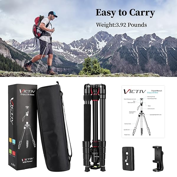 Victiv Tripod for Camera, Victiv 81 inch Professional Camera Tripod Monopod, Tall DSLR Tripod Heavy Duty, Aluminium Compact Travel Tripod with Phone Mount, Compatible with Canon Nikon Sony - View 11 of 11
