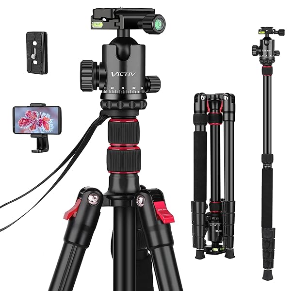Victiv Tripod for Camera, Victiv 81 inch Professional Camera Tripod Monopod, Tall DSLR Tripod Heavy Duty, Aluminium Compact Travel Tripod with Phone Mount, Compatible with Canon Nikon Sony - View 3 of 11