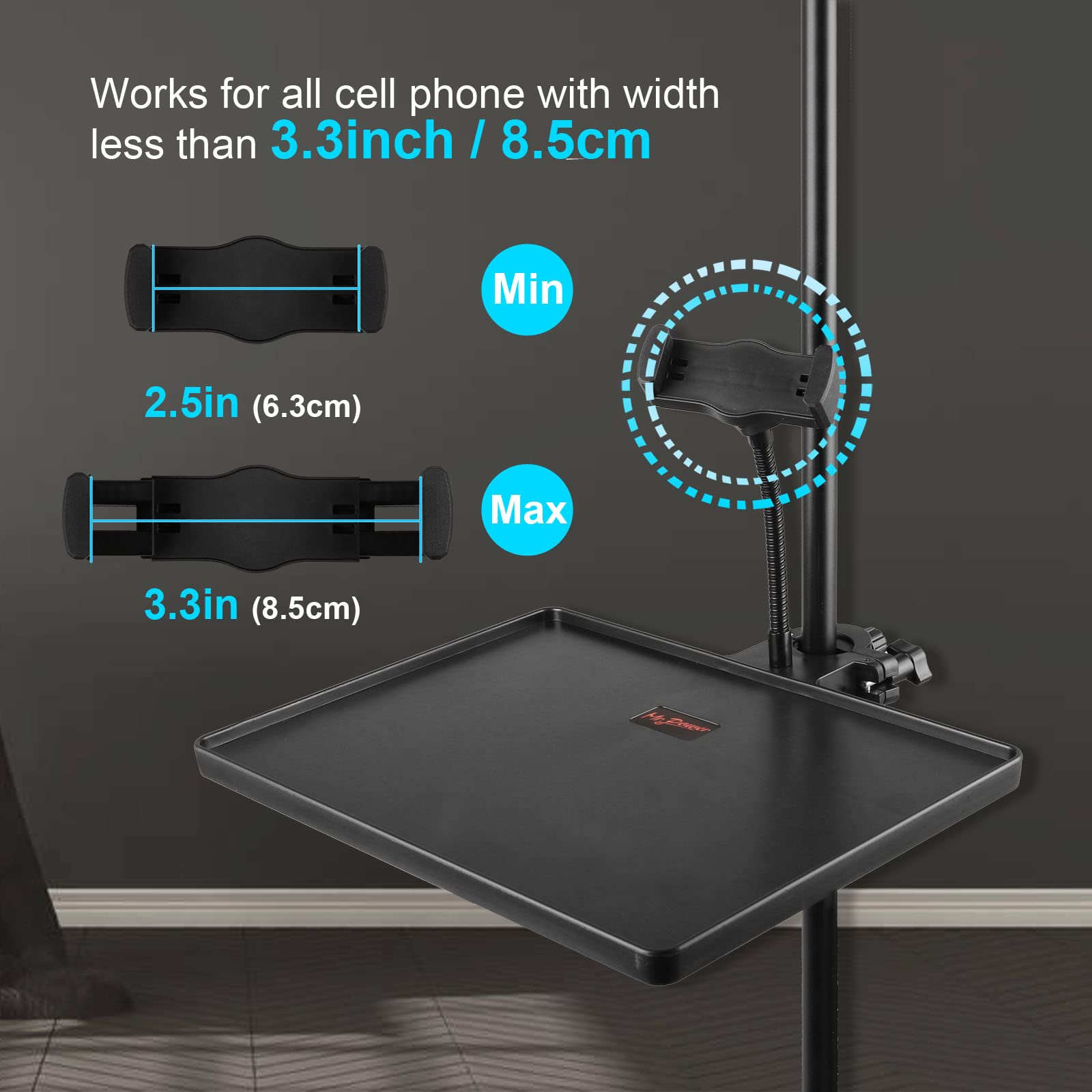 Mr.Power Mr Power Microphone Stand Plastic Tray with Phone Holder Clamp On Rack for Mic Stands Ideal for Stage Live Streaming Concert Karaoke - View 3 of 9