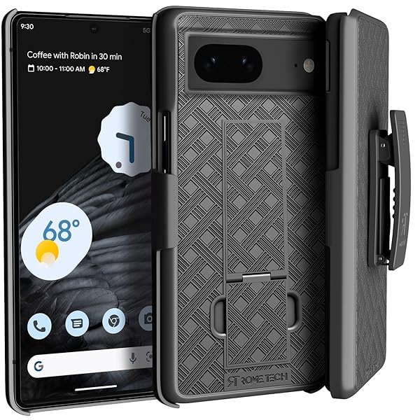 Rome Tech Google Pixel 7 Case with Belt Clip Holster & Kickstand - Slim Black Cover for Ultimate Protection