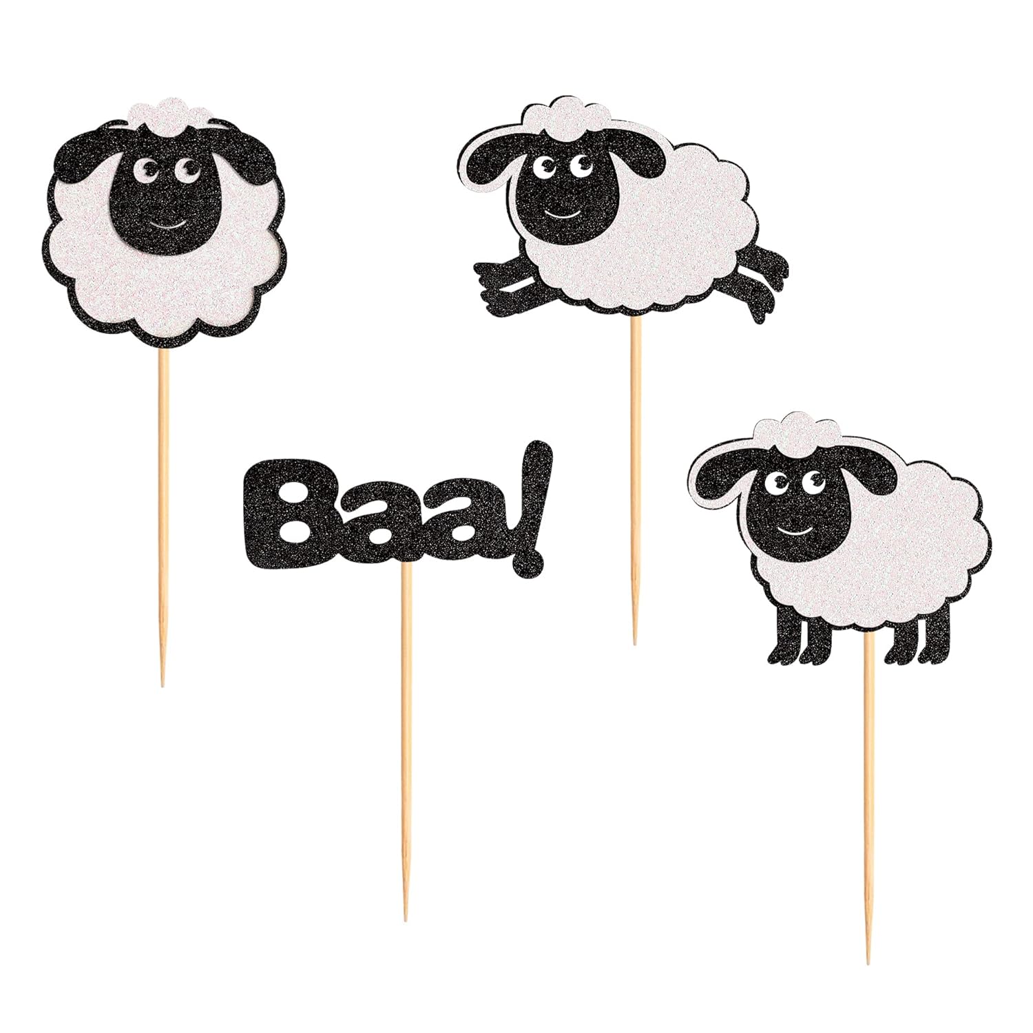 Ercadio Ercadio 24 Pack Black Glitter Sheep Cupcake Toppers Farm Animal Picks for Baby Shower Birthday Party Supplies - View 8 of 8