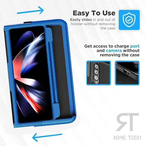 Rome Tech Rome Tech Belt Clip Phone Case with S Pen Holder for Samsung Galaxy Z Fold 4 5G Slim Heavy Duty Rugged Holster Cover Blue - View 6 of 8