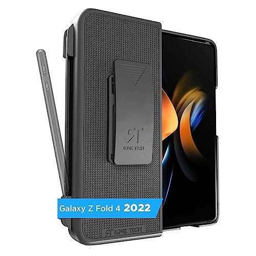 Rome Tech Belt Clip Phone Case for Samsung Galaxy Z Fold 4 - Slim Heavy Duty Holster with S Pen Holder - Black