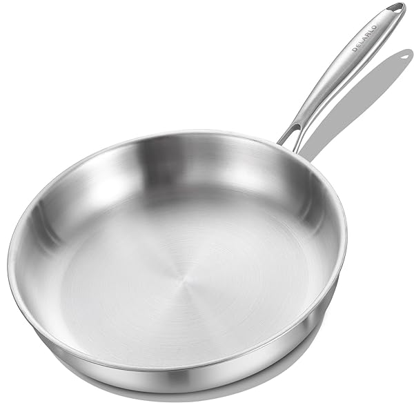 DELARLO DEMARLO 8 Inch Triply Stainless Steel Frying Pan Induction Skillet Fast Even Heat Oven Safe Ideal for Eggs Steak Bacon
