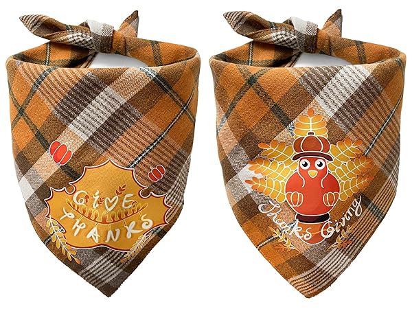 Chngeary Chngeary Thanksgiving Dog Bandana 2 Pack New Plaid Style Fall Dog Accessories with Turkey and Maple Leaf Pattern for All Dog Sizes
