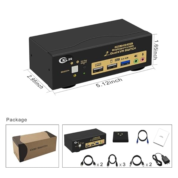 CKLau CKLau 2 Port USB 3.0 KVM Switch: 8K@60Hz & 4K@144Hz Dual Monitor Support with HDMI 2.1 & DisplayPort 1.4 - Includes All Cables - View 7 of 8