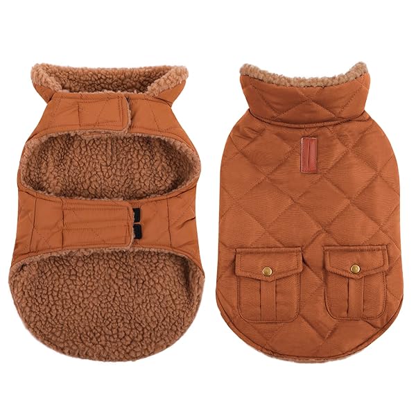 Queenmore Queenmore Warm Dog Coat Cold Weather Puffer Jacket Ultra Thick Plush Lining with Pockets for Small Dogs in Brown