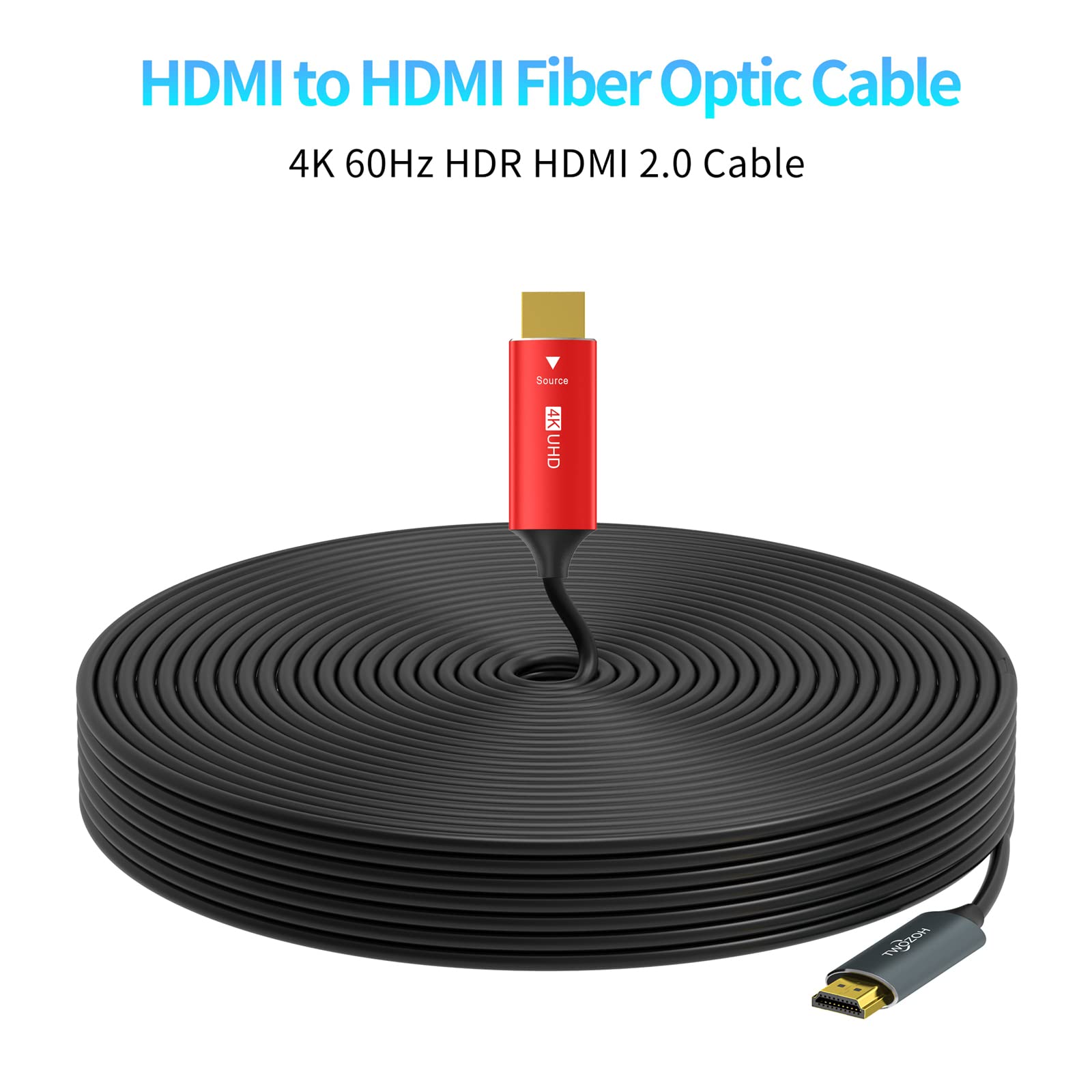 Twozoh HDMI Fiber Optic Cable 495FT Long 4K HDMI Cord Supports 4K 60Hz 18Gbps High Speed Connection - View 2 of 7