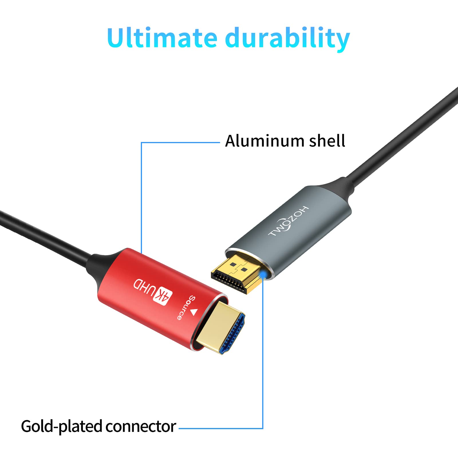 Twozoh HDMI Fiber Optic Cable 495FT Long 4K HDMI Cord Supports 4K 60Hz 18Gbps High Speed Connection - View 3 of 7