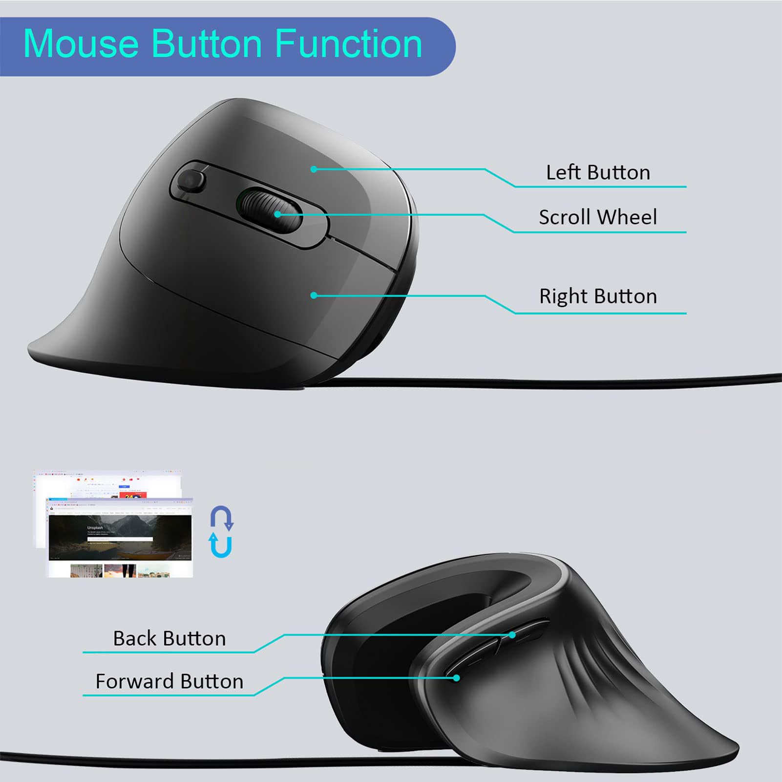 CHUYI Wired Ergonomic Mouse Vertical USB Optical Mouse Reduces Wrist Pain for PC Laptop Notebook Black - View 2 of 7