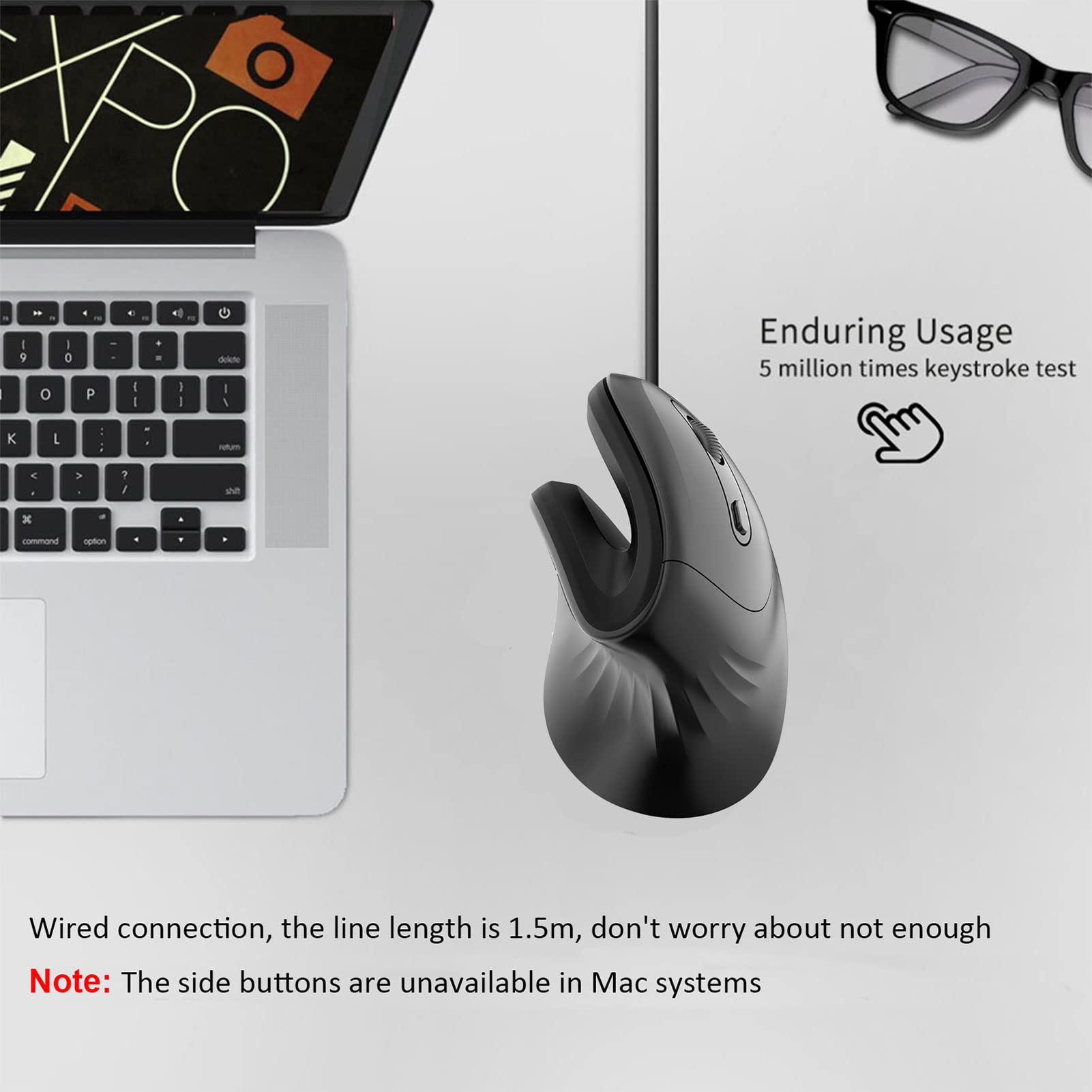 CHUYI Wired Ergonomic Mouse Vertical USB Optical Mouse Reduces Wrist Pain for PC Laptop Notebook Black - View 5 of 7