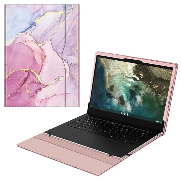 Fintie Premium PU Leather Sleeve Case for 14 Inch Samsung Galaxy Chromebook Go Dell Latitude HP Pavilion Lenovo 14W Glittering Marble