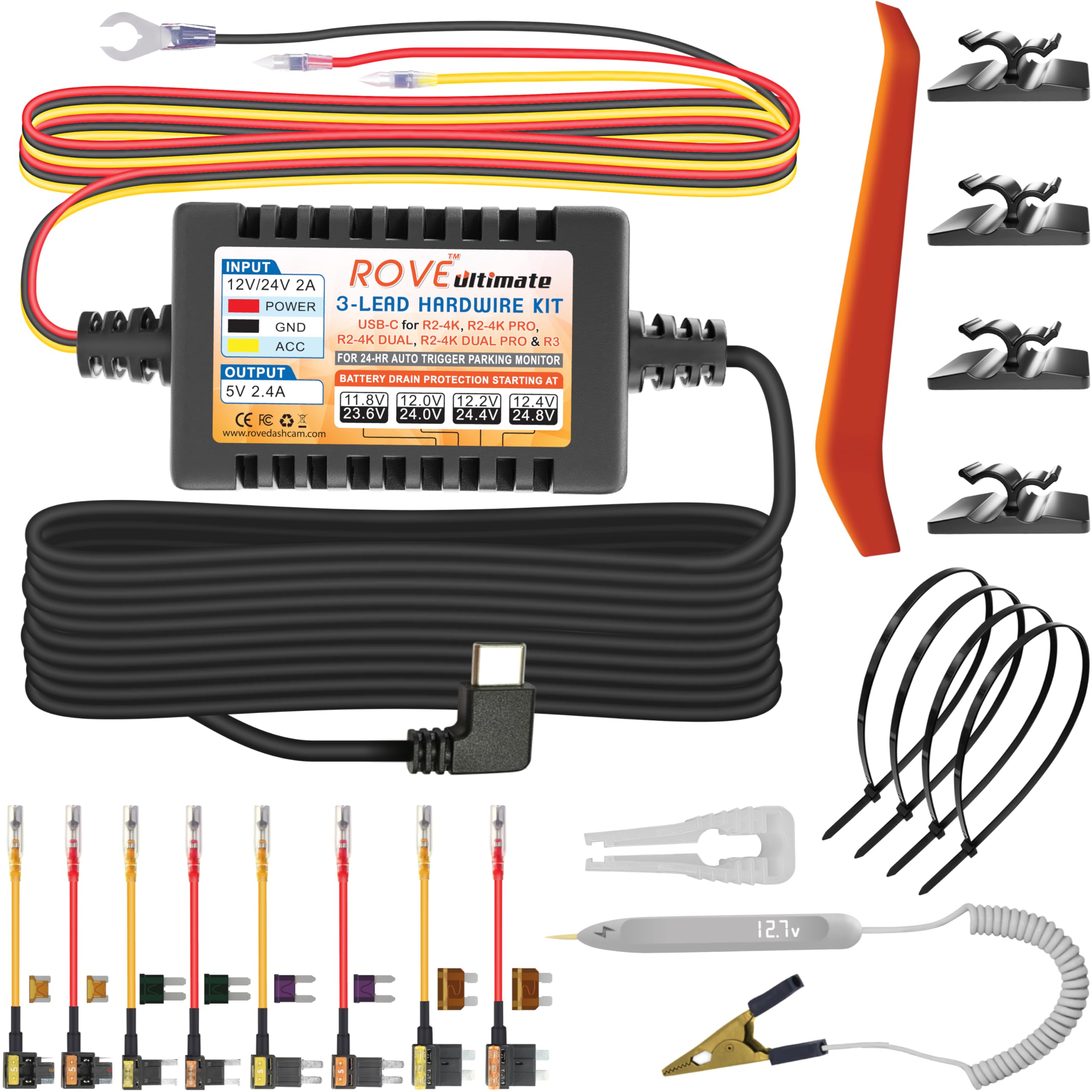 ROVE ROVE Ultimate Dash Cam Hardwire Kit USB-C for R2-4K R2-4K PRO R2-4K Dual R3 24Hr Parking Monitoring Low Voltage Protection - View 3 of 8