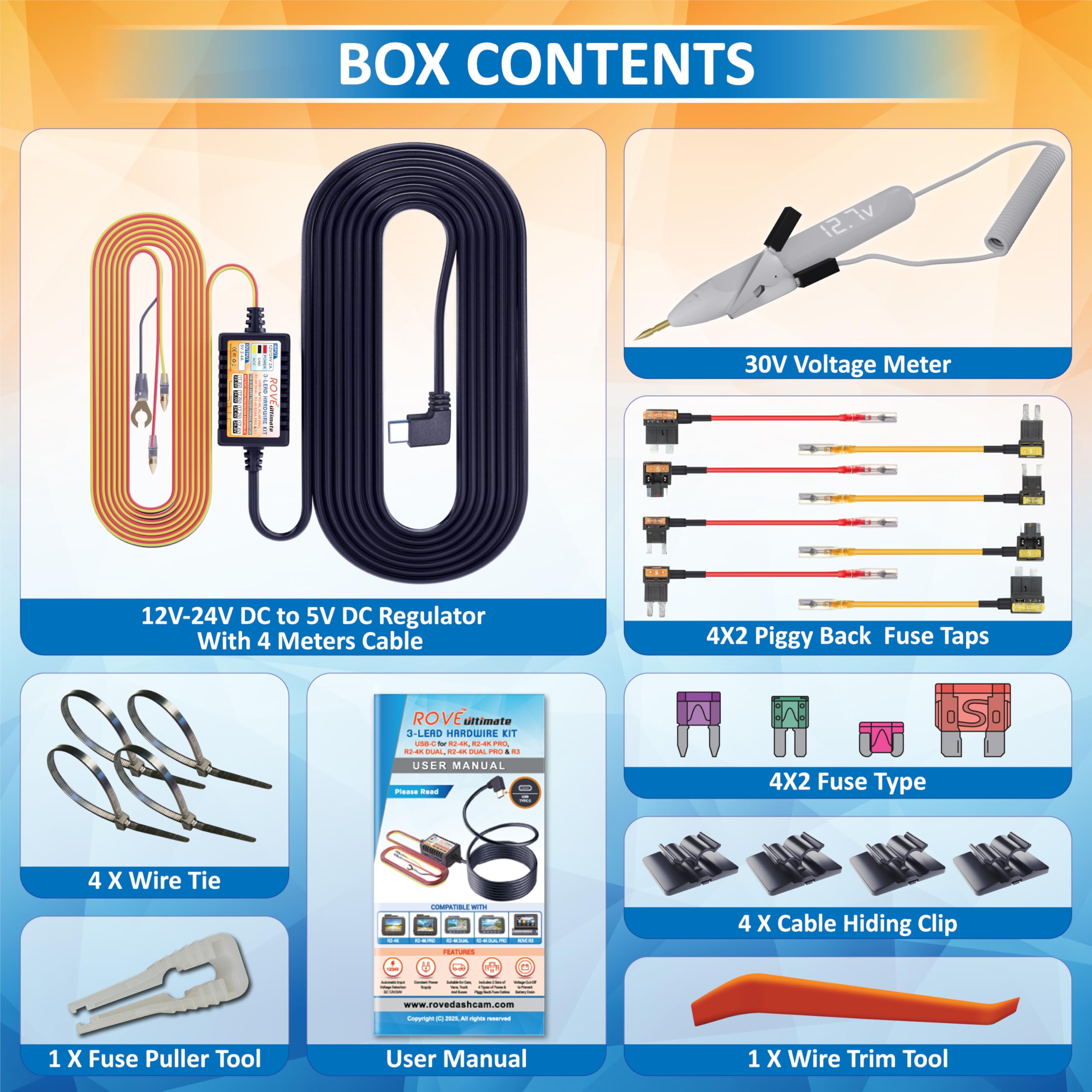 ROVE ROVE Ultimate Dash Cam Hardwire Kit USB-C for R2-4K R2-4K PRO R2-4K Dual R3 24Hr Parking Monitoring Low Voltage Protection - View 7 of 8