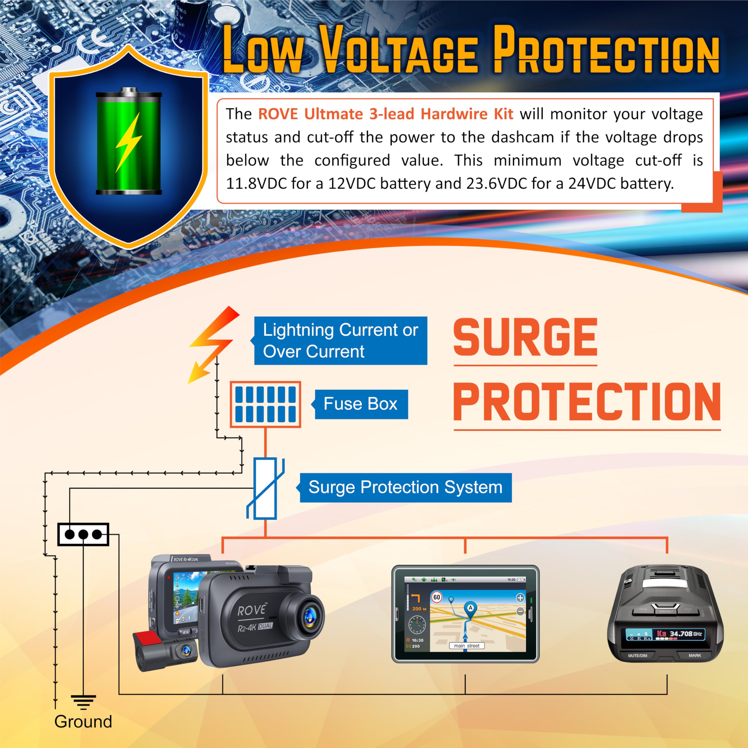 ROVE ROVE Ultimate Dash Cam Hardwire Kit USB-C for R2-4K R2-4K PRO R2-4K Dual R3 24Hr Parking Monitoring Low Voltage Protection - View 8 of 8