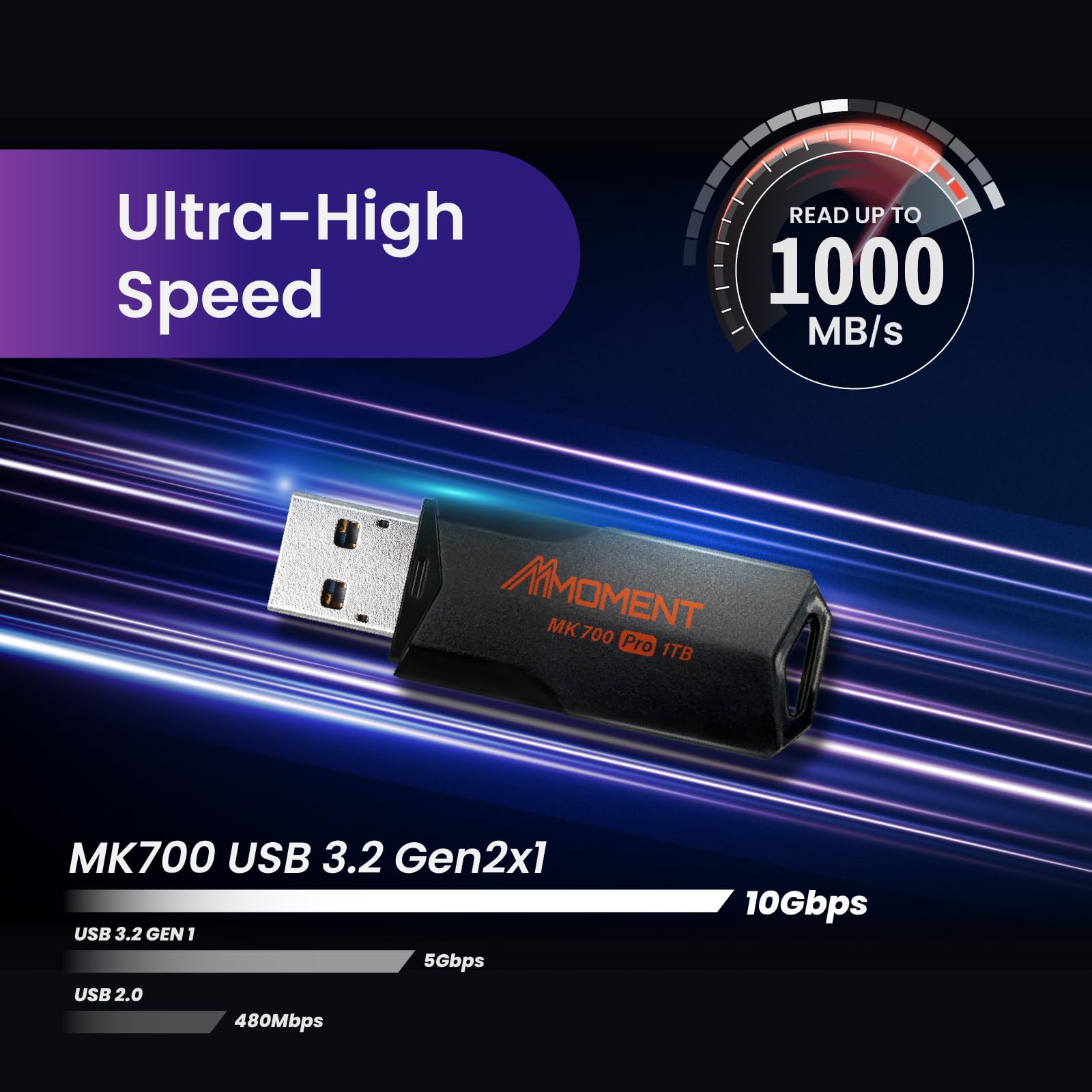 MMOMENT MK700 1TB USB 3.2 Gen2x1 Flash Drive High Speed 600MBs Read 500MBs Write Compact Thumb Drive for Storage Solutions - View 2 of 8
