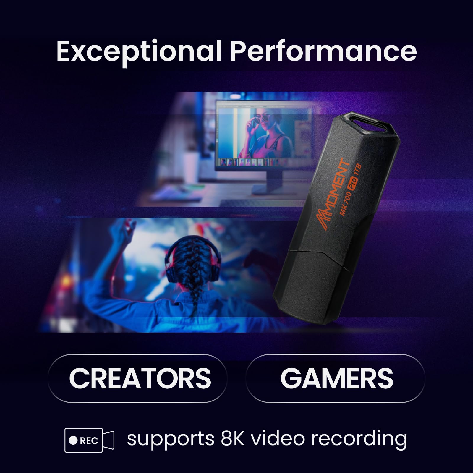 MMOMENT MK700 1TB USB 3.2 Gen2x1 Flash Drive High Speed 600MBs Read 500MBs Write Compact Thumb Drive for Storage Solutions - View 3 of 8