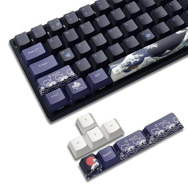 SDYZ XVX PBT Keycaps Set - Great Wave Off Kanagawa Design for 60% Mechanical Keyboards | DYE-Sub Cherry Profile for MX Switches