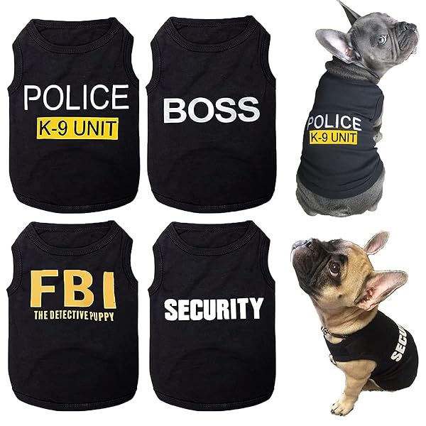 LKEX Dog Shirts 4 Pack Cat Apparel Costumes Breathable Pet T-Shirts Summer Clothes K9 Security Boss FBI Vest for Dogs Puppy Boy Girl Large Black