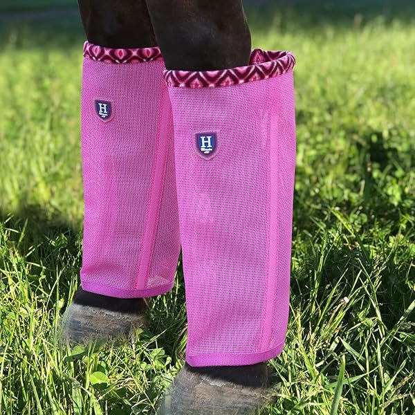 CareMaster CareMaster Fine Mesh Fly Boots Set of 4 Loose Fitting Non-Slip Horse Fly Leggings Fleece Air Flow Hot Fuchsia Large