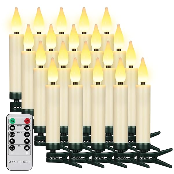 FREEPOWER FREEPOWER Flameless Christmas Tree Taper Candles with Remote Control and Timer Pack of 20 Ivory for Home Decor
