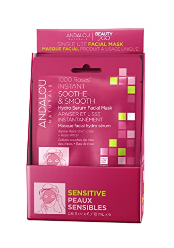 Revitalize Your Skin: Andalou Naturals 1000 Roses Hydro Serum Facial Sheet Mask for Sensitive Skin (Pack of 6)