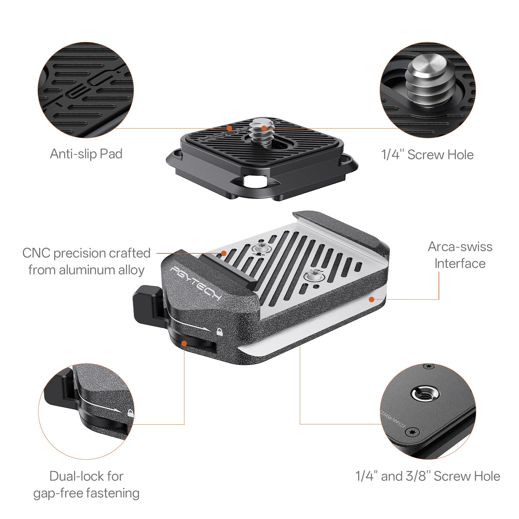 PGYTECH PGYTECH Quick Release Plate & Adapter with Arca Swiss Clamp for Sony, Nikon, Fuji, DJI - Fast Tripod Setup - View 2 of 7