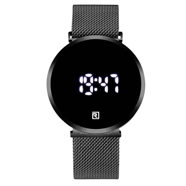 RORIOS RORIOS Men's Digital Sports Watch Luminous Quartz with Stainless Steel Mesh Strap Electronic Wrist Watch for Men Black 250mm