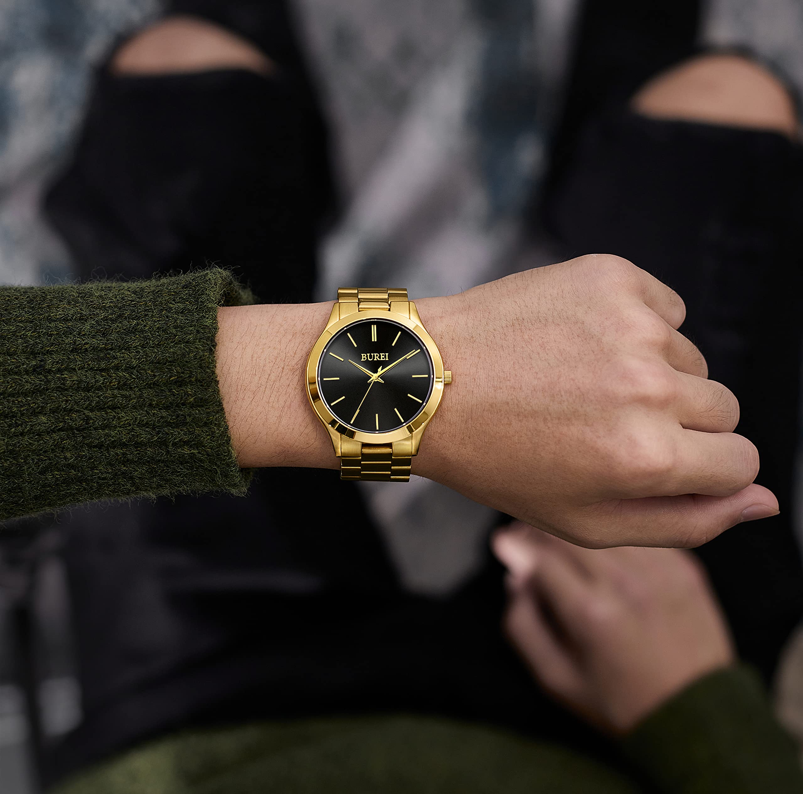 BUREI Men's Slim Minimalist Stainless Steel Quartz Watch with Japanese Movement 44mm Large Case - View 3 of 8