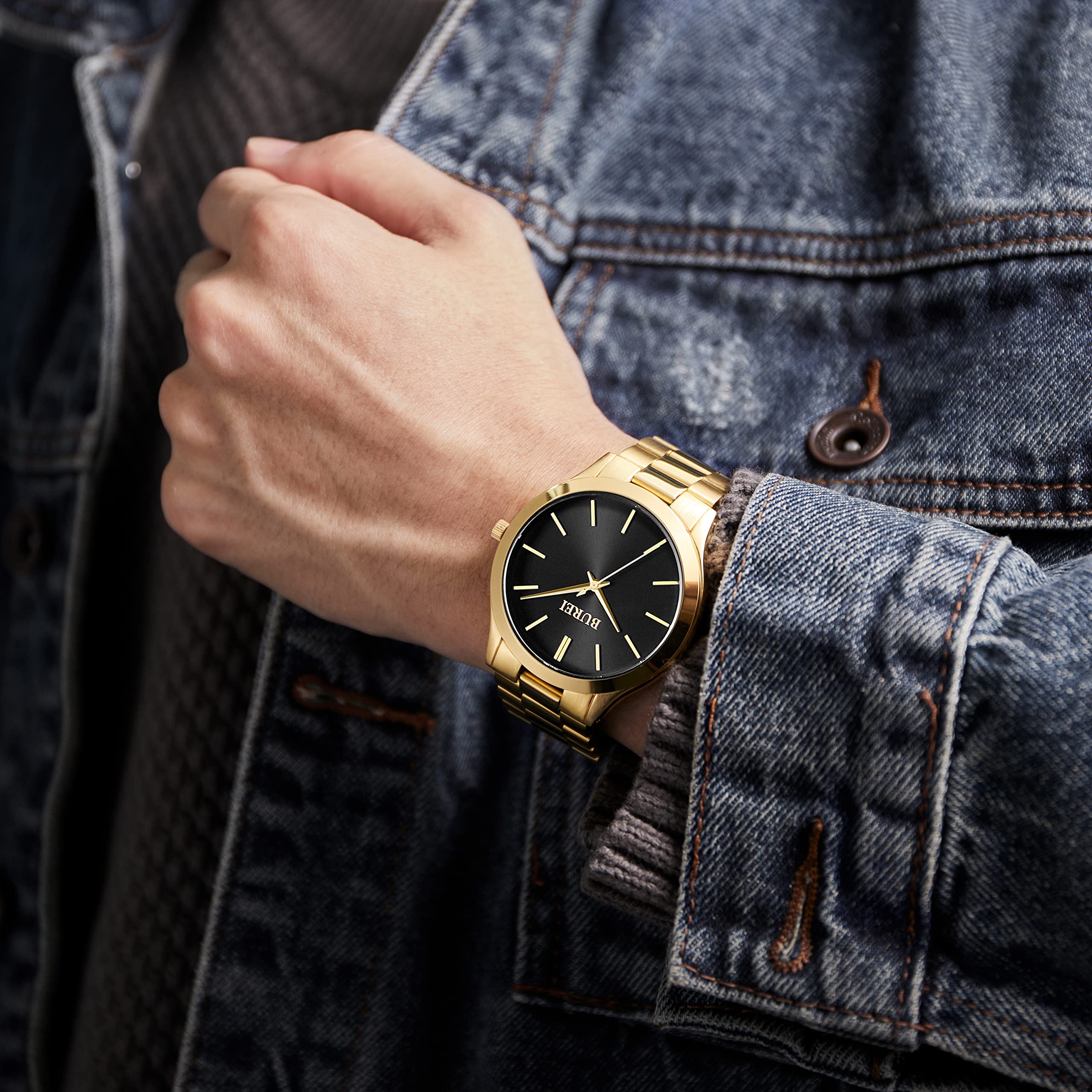 BUREI Men's Slim Minimalist Stainless Steel Quartz Watch with Japanese Movement 44mm Large Case - View 4 of 8