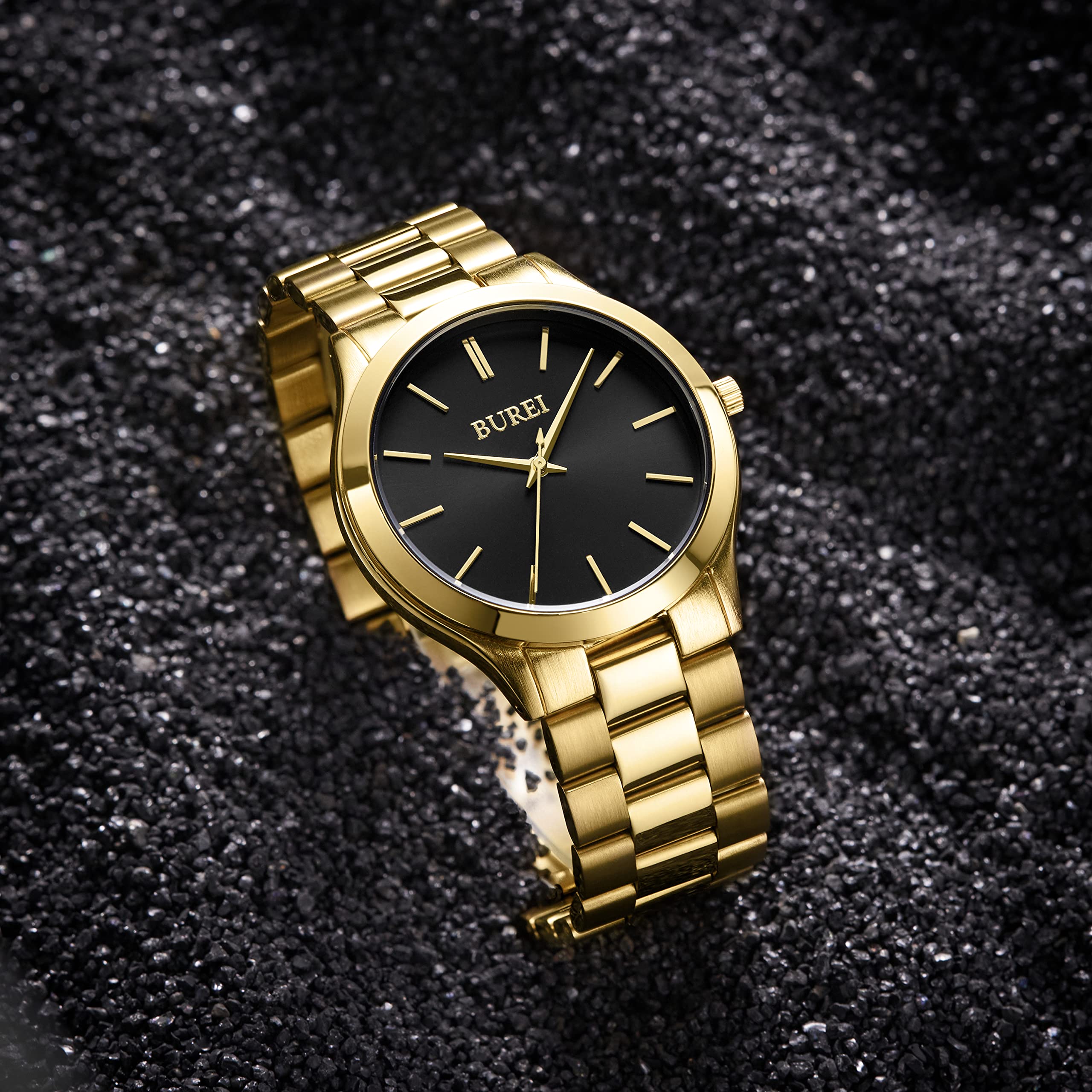 BUREI Men's Slim Minimalist Stainless Steel Quartz Watch with Japanese Movement 44mm Large Case - View 5 of 8