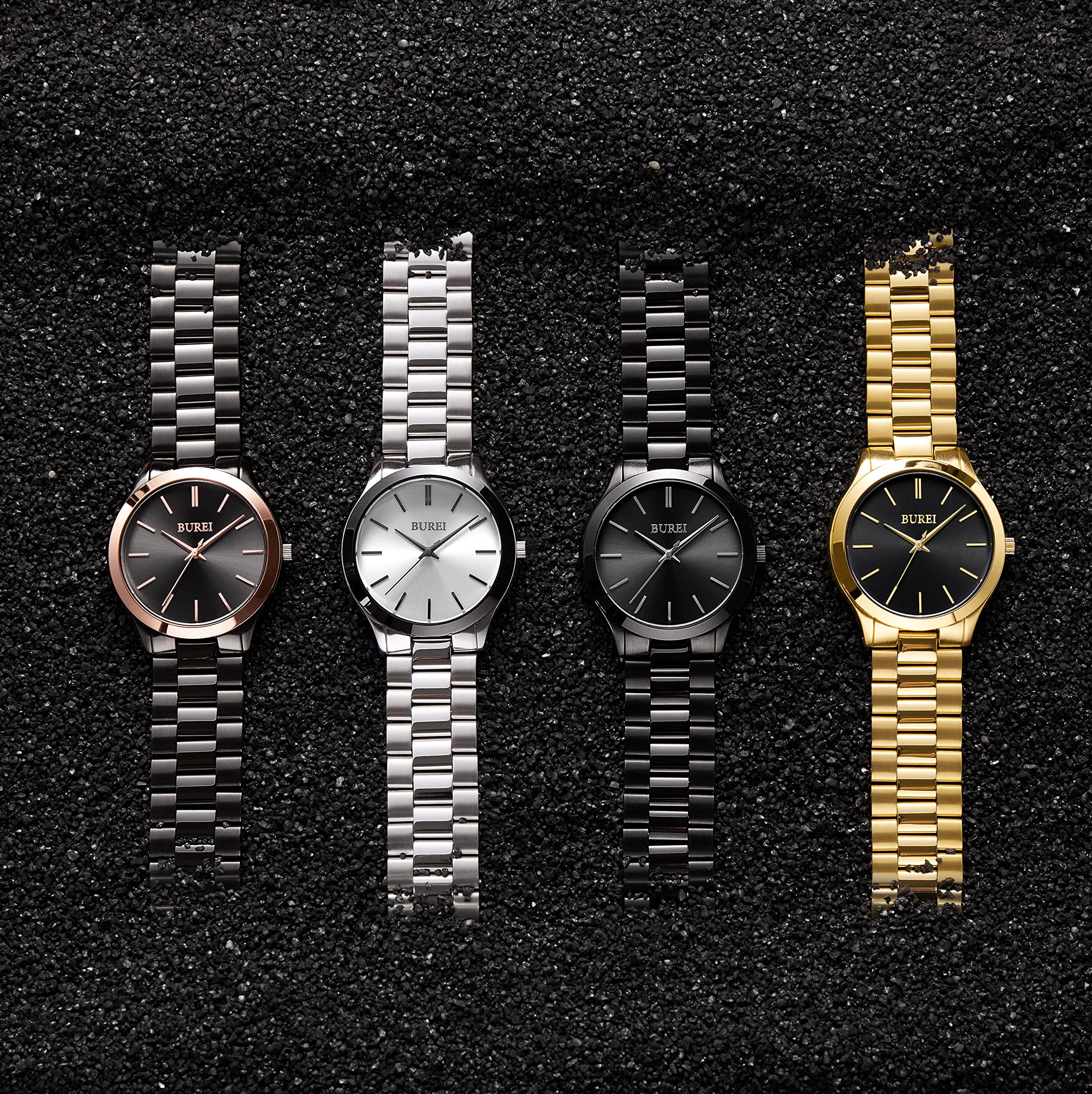 BUREI Men's Slim Minimalist Stainless Steel Quartz Watch with Japanese Movement 44mm Large Case - View 6 of 8