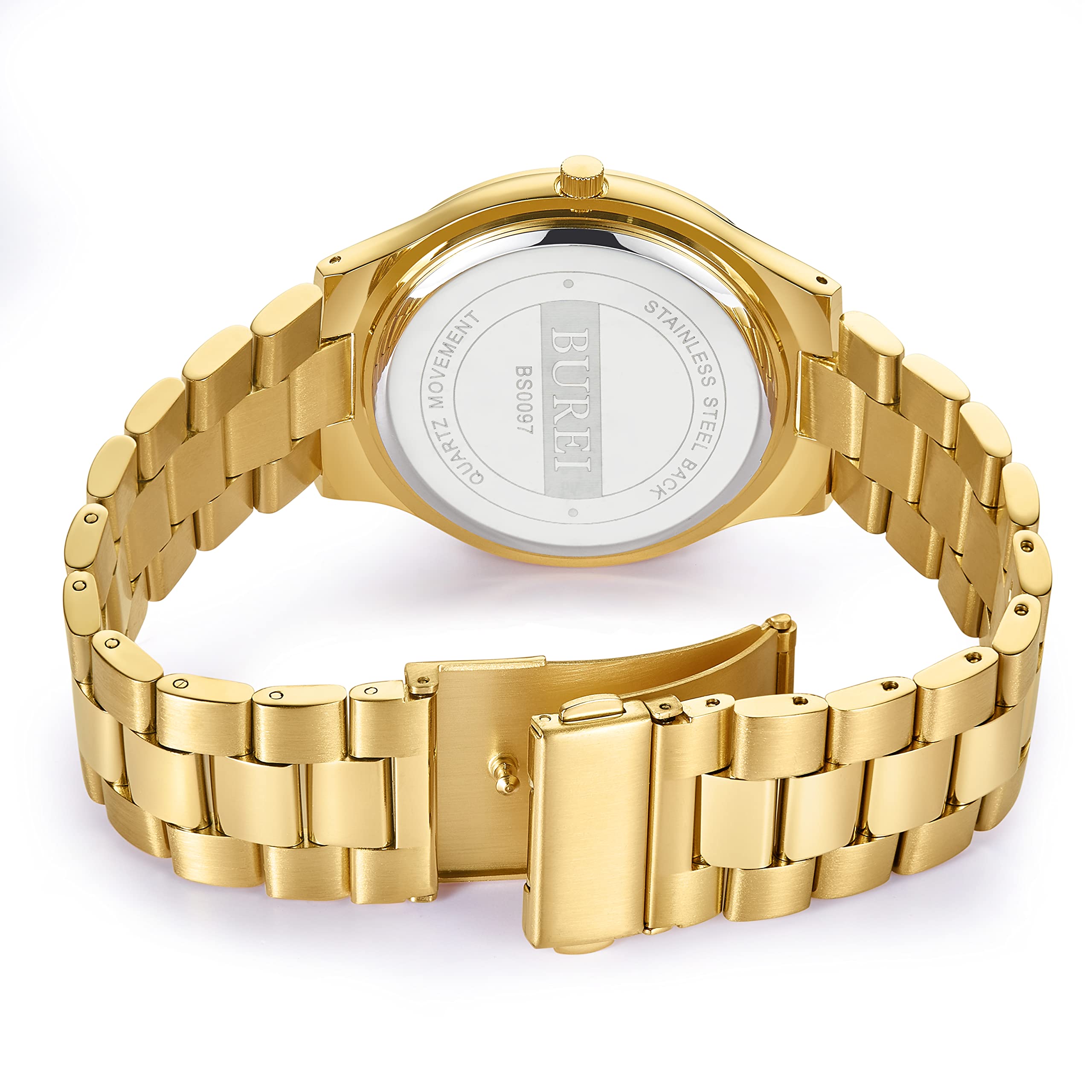 BUREI Men's Slim Minimalist Stainless Steel Quartz Watch with Japanese Movement 44mm Large Case - View 7 of 8
