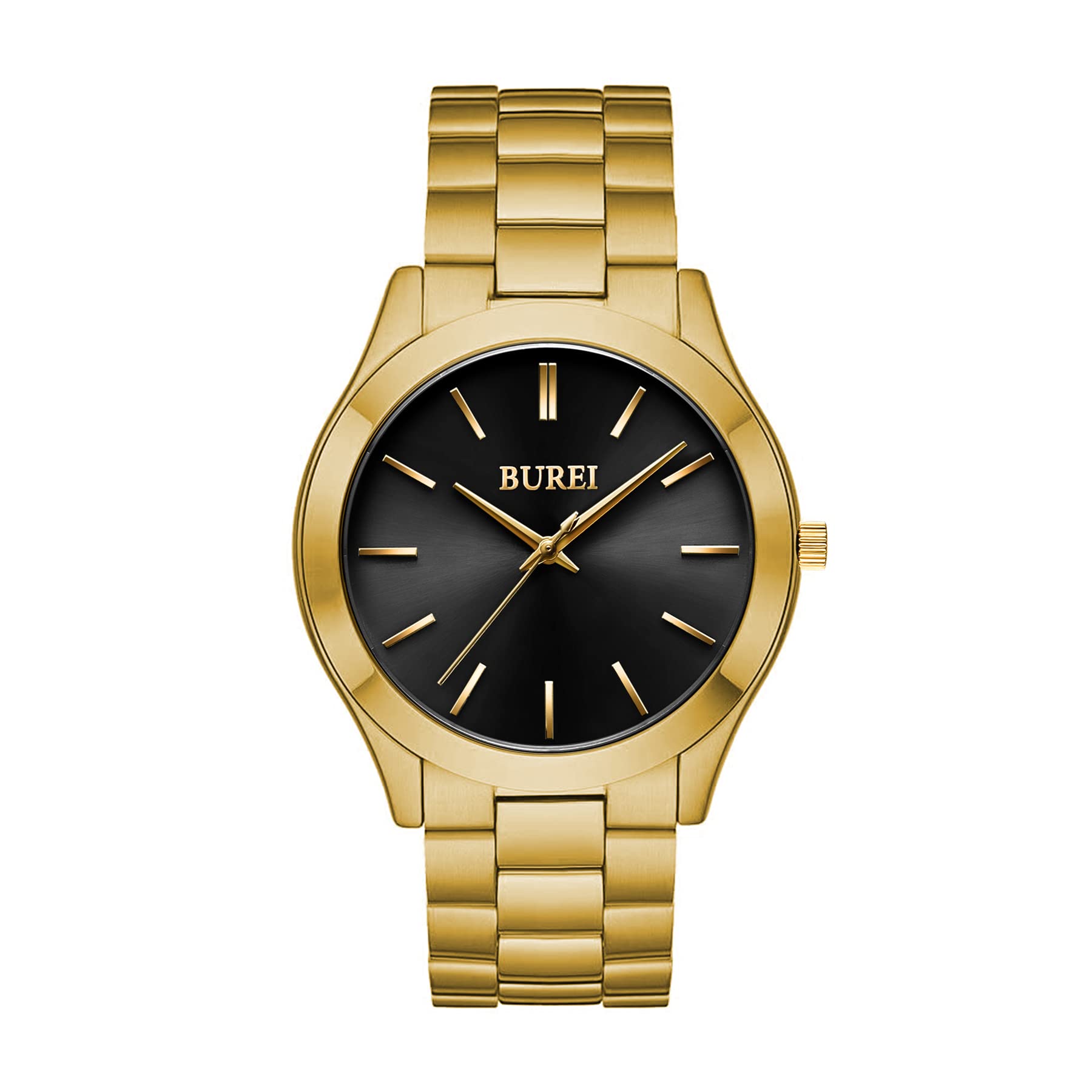 BUREI Men's Slim Minimalist Stainless Steel Quartz Watch with Japanese Movement 44mm Large Case