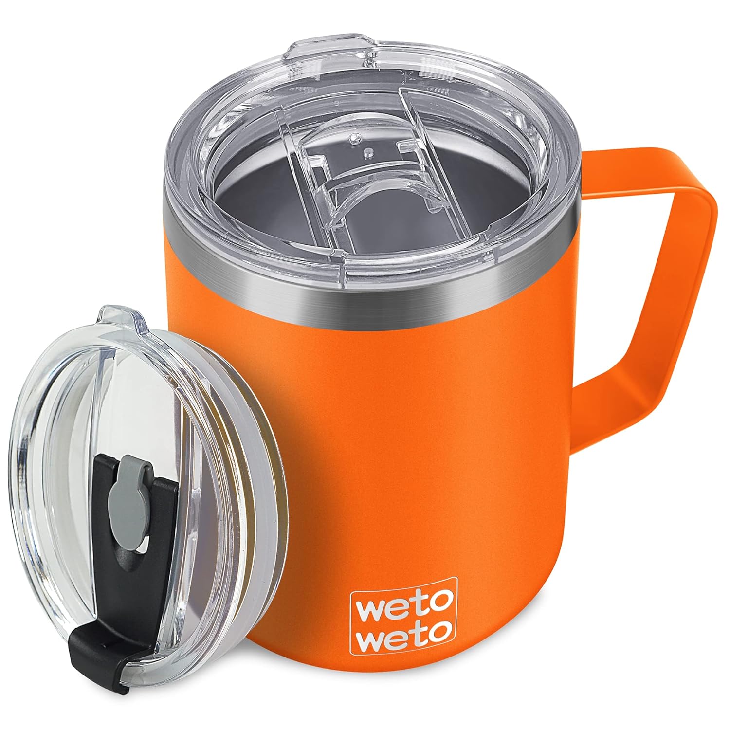 WETOWETO 14 oz Vacuum Insulated Coffee Mug with Lid Double Wall Stainless Steel Travel Tumbler Outdoor Powder Coated Orange