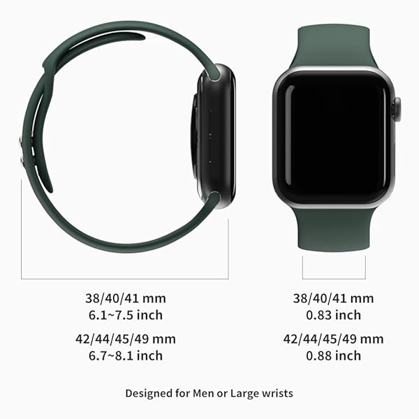 Sinjimoru Sinjimoru Dark Green Silicone Apple Watch Band for Men - Compatible with 38mm to 49mm Models - View 8 of 8