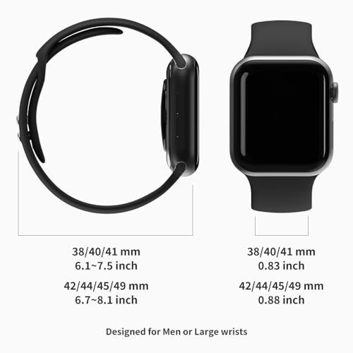 Sinjimoru Sinjimoru Silicone Apple Watch Band for Men - Fits 38mm to 49mm, Perfect for Large Wrists, Stylish Black Design - View 8 of 9