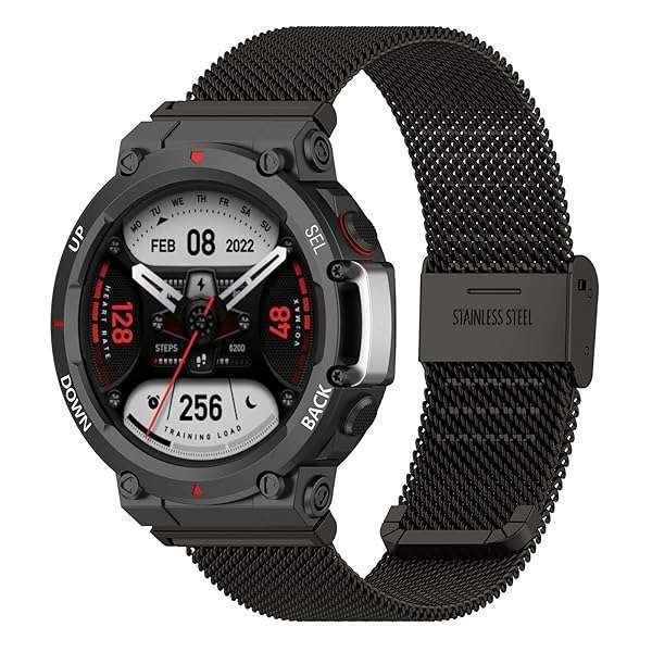 TenCloud TenCloud Bands Compatible with Amazfit T-Rex 2 Watch Strap Quick Release Waterproof Silm Metal Adjustable Stainless Steel Replacement Band for Amazfit T-Rex 2 Smartwatch (Black) - View 2 of 8