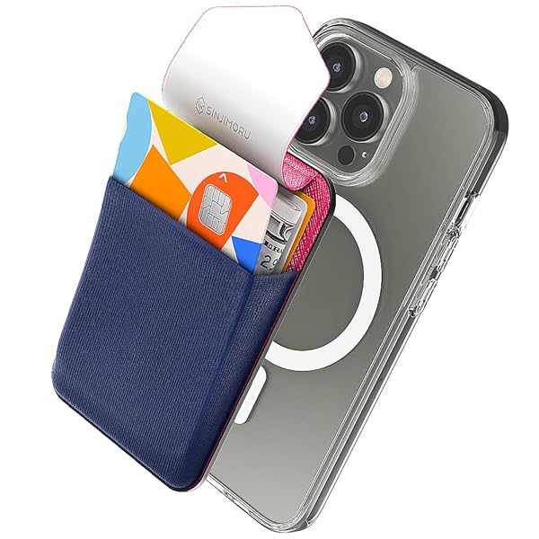 Sinjimoru Sinjimoru Privacy Cover Magnetic Card Holder for iPhone 16 15 14 13 12 Series M-Flap Navy Stick on Phone Wallet Credit Card Holder - View 2 of 11