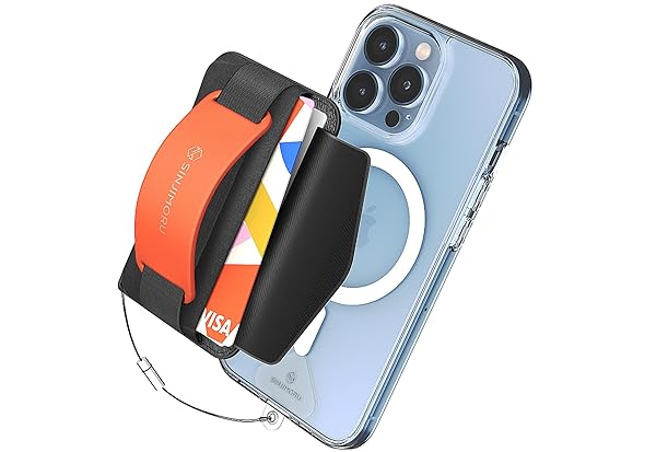 Sinjimoru Sinjimoru 3-in-1 MagSafe Wallet: 2600g Magnetic Phone Grip & Anti-Drop Tag Holder for iPhone 16/15/14/13/12 - Clementine - View 2 of 10