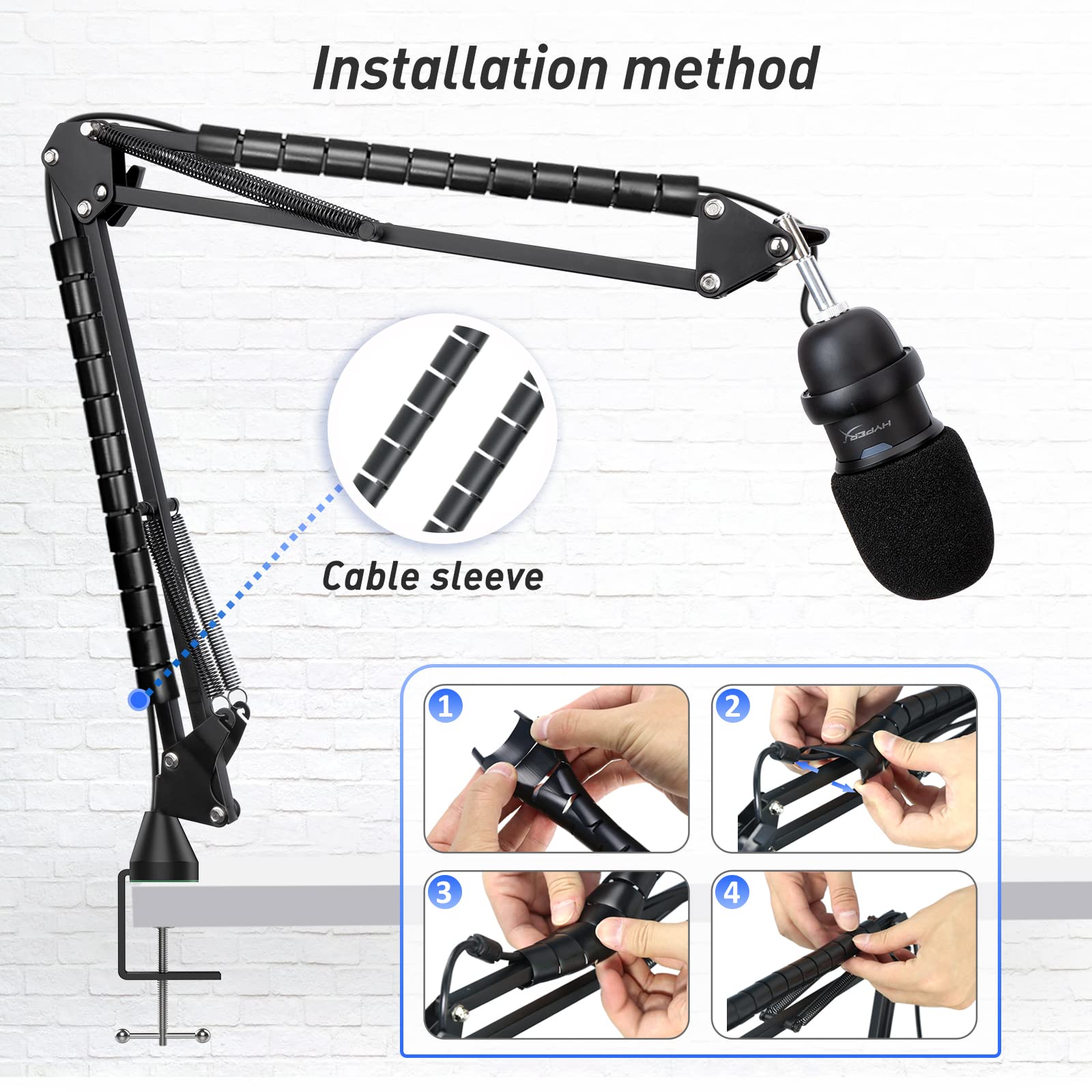 HyperX SoloCast Boom Arm Microphone Stand Desk Clamp with Cable Ties and Mic Cover by SUNMON Upgrade Your Audio Setup - View 2 of 7