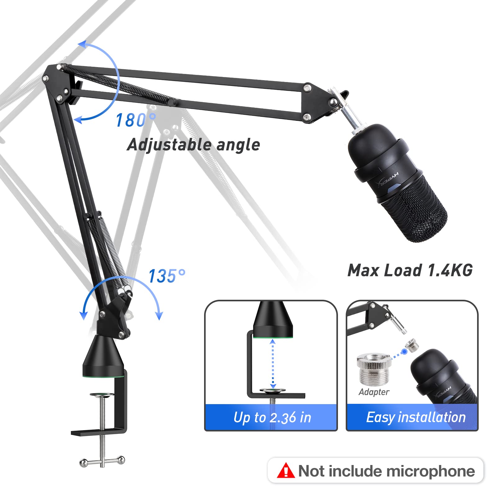 HyperX SoloCast Boom Arm Microphone Stand Desk Clamp with Cable Ties and Mic Cover by SUNMON Upgrade Your Audio Setup - View 3 of 7