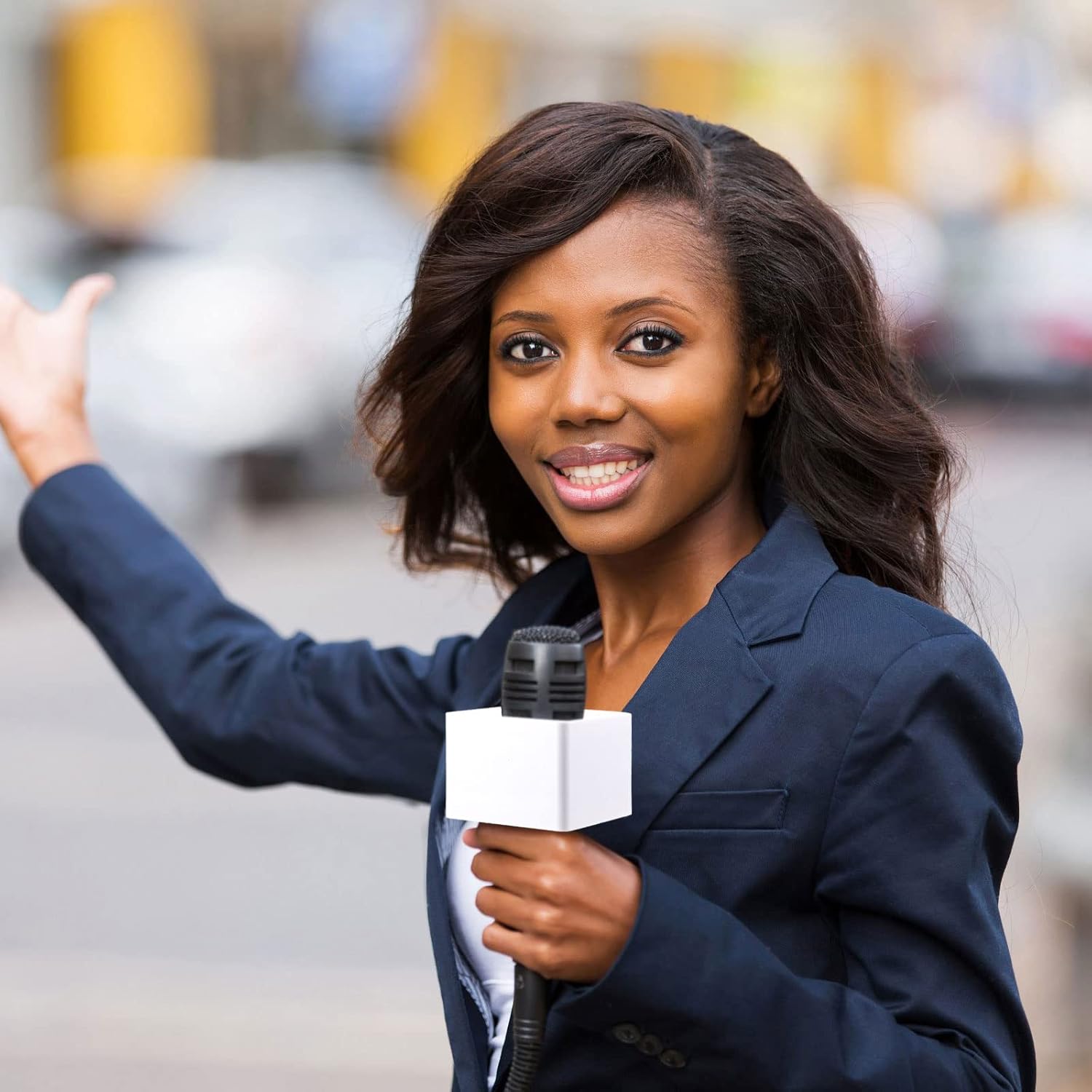 Landhoow 4 Pcs Microphone Flag Set Portable Square Cube Mic Flags ABS Foam Accessories for Interview KTV Reporter Host White Black - View 5 of 6