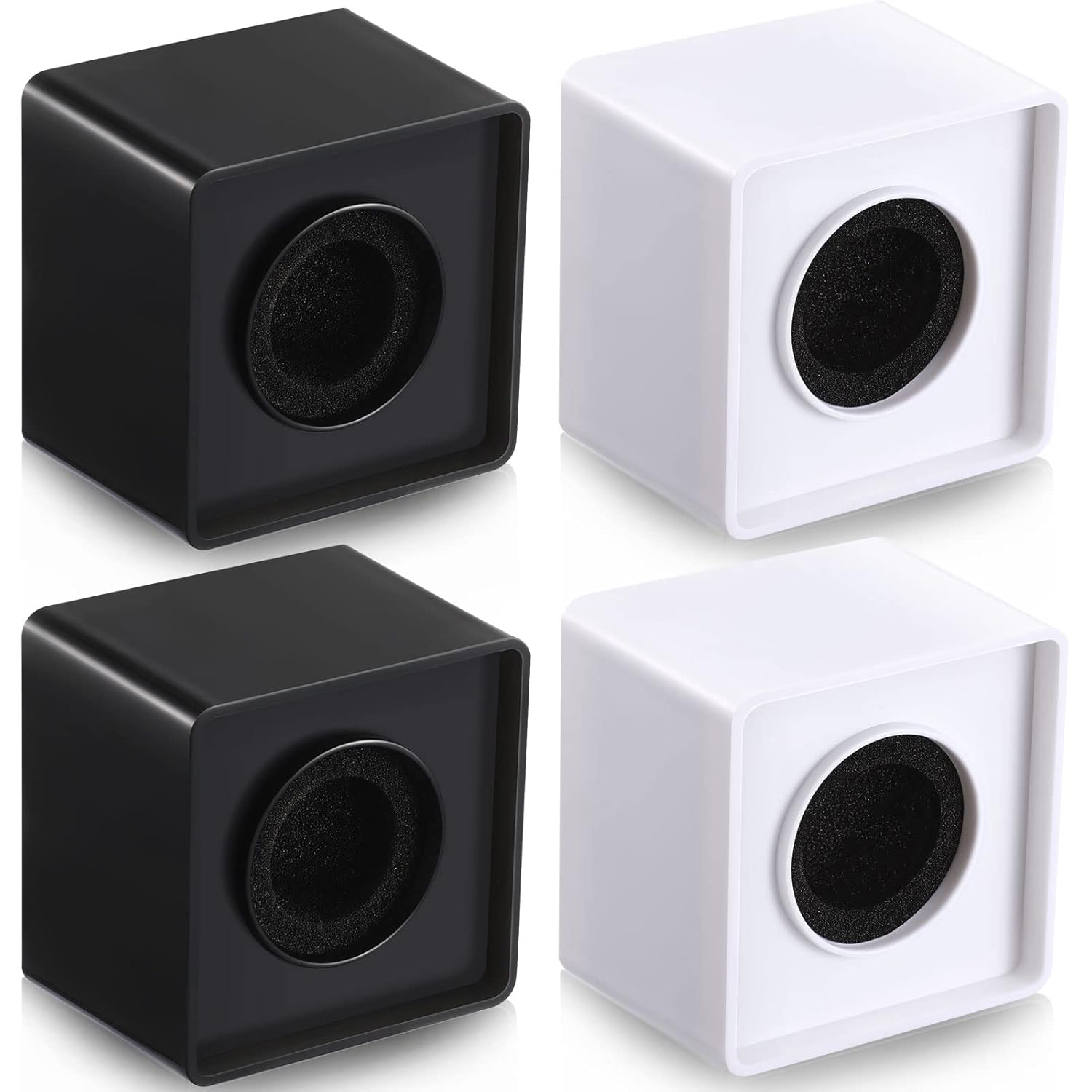 Landhoow 4 Pcs Microphone Flag Set Portable Square Cube Mic Flags ABS Foam Accessories for Interview KTV Reporter Host White Black