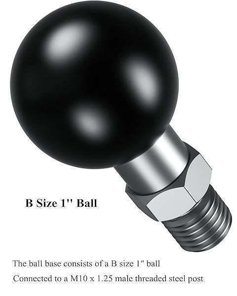 BRCOVAN BRCOVAN 2 Pack, 1&amp;#039;&amp;#039; Ball Adapter with M10 x 1.25 Threaded Post Compatible with RAM Mounts B Size Double Socket Arm - View 4 of 8