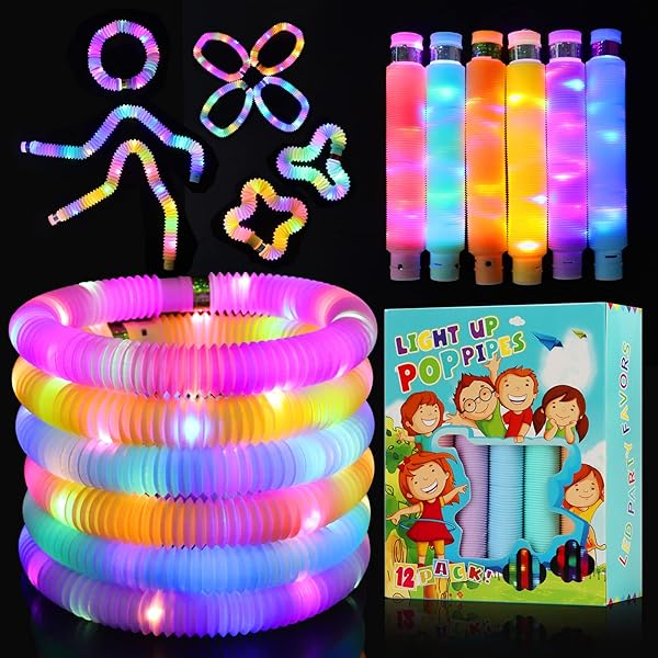 LITFP Glow Sticks Light Up Fidget Pop Tubes 18 Pack Glow in The Dark Party Supplies Sensory Toys Halloween Party Favors Goodie Bag Stuffers