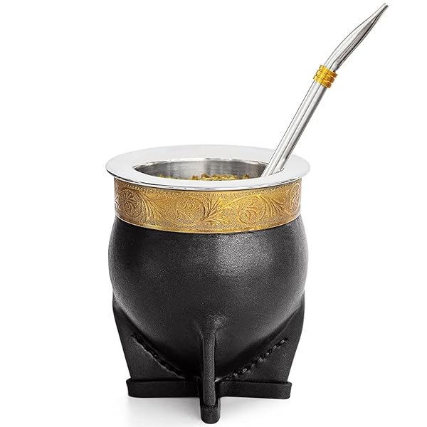 Cuopru 304 Stainless Steel Argentina Yerba Mate Cup with Straw and Cleaning Brush Black Tea Gourd Mug One Bombilla Mate